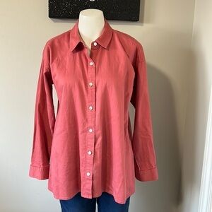 Eileen Fisher Organic Cotton Button Up Top Salmon Pink Petite Small